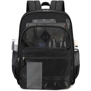 Heavy Duty Mesh Backpack See Through School Beach Travel Sports Transparent Bag